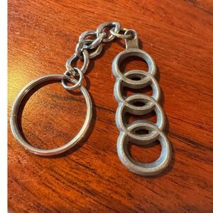 Vintage Audi Metal Keychain Silver Tone Ring Logo Key 4 Rings